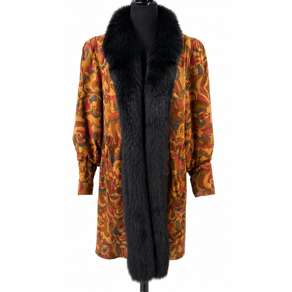 Giorgio Sant'Angelo Robert Sidney Fur Collar Coat Medium Brown Mod Suede Leather
